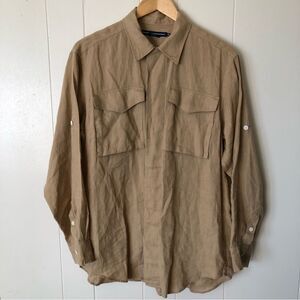Ralph Lauren Sport Button Down Hidden Closure Linen Shirt Size 10
